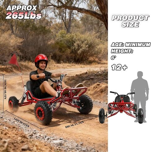 Gas Powered Go Kart, 2 Stroke Off-Road Go Kart for Adults & Kids with Premium Steel Tubular Frame, 6'' All-Terrain Tires, Hydraulic Brake, Max Speed 25MPH in Kuwait