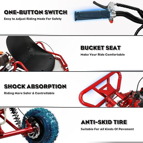 Gas Powered Go Kart, 2 Stroke Off-Road Go Kart for Adults & Kids with Premium Steel Tubular Frame, 6'' All-Terrain Tires, Hydraulic Brake, Max Speed 25MPH in Kuwait
