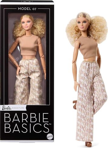Barbie Basics Model Collector Fashion Doll 06 with Brunette Hair, Shimmery Golden Skirt & Halter, Universal-fit Fashions, Posable Body in Kuwait