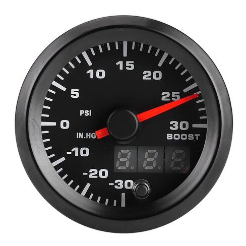 Asixxsix Turbo Boost Gauge, Universal 52mm LED Digital Pressure Meter with 0-30 PSI 0-30 InHg Monitoring, 7 Color Settings Luminous Red Pointer Blue Display for Trucks Cars in Kuwait