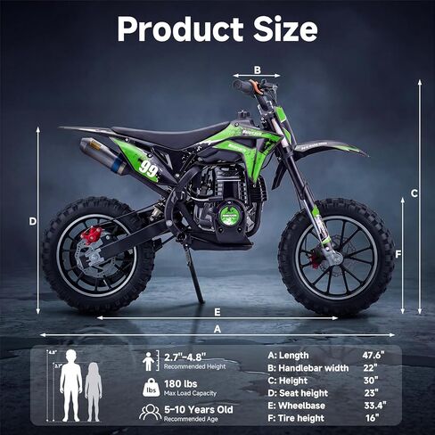 دراجة ترابية للأطفال 40CC، دراجة نارية صغيرة تعمل بالغاز رباعية الأشواط للأطفال الذين تتراوح أعمارهم بين 5 و10 سنوات، دراجة شبابية للطرق الوعرة بسرعة 25 ميلاً في الساعة مع فرامل قرصية مزدوجة، تعليق كامل، بدون خلط الزيت، بداية سهلة (أخضر) in Kuwait