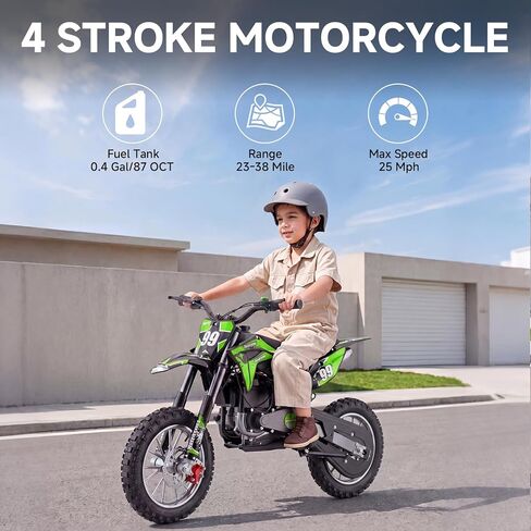 دراجة ترابية للأطفال 40CC، دراجة نارية صغيرة تعمل بالغاز رباعية الأشواط للأطفال الذين تتراوح أعمارهم بين 5 و10 سنوات، دراجة شبابية للطرق الوعرة بسرعة 25 ميلاً في الساعة مع فرامل قرصية مزدوجة، تعليق كامل، بدون خلط الزيت، بداية سهلة (أخضر) in Kuwait