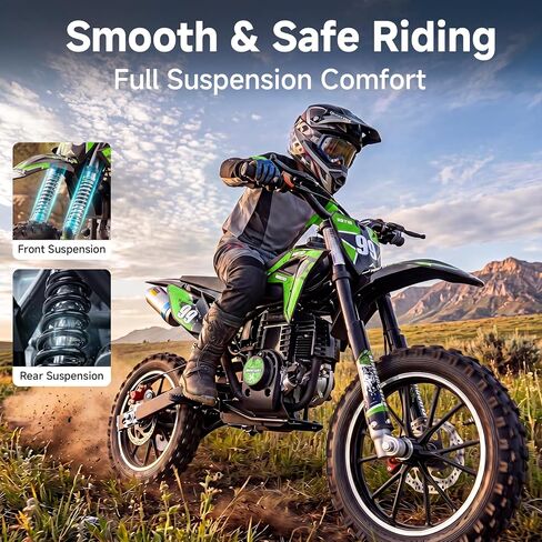 دراجة ترابية للأطفال 40CC، دراجة نارية صغيرة تعمل بالغاز رباعية الأشواط للأطفال الذين تتراوح أعمارهم بين 5 و10 سنوات، دراجة شبابية للطرق الوعرة بسرعة 25 ميلاً في الساعة مع فرامل قرصية مزدوجة، تعليق كامل، بدون خلط الزيت، بداية سهلة (أخضر) in Kuwait