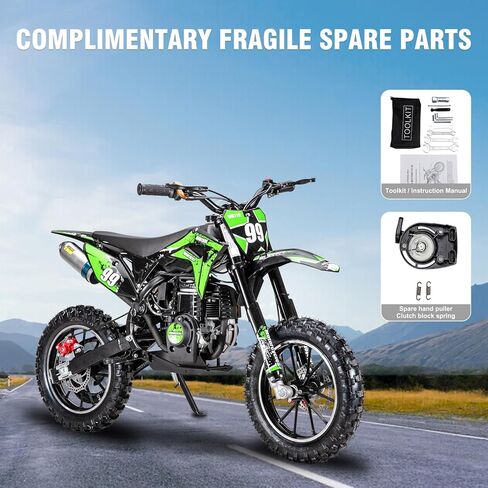 دراجة ترابية للأطفال 40CC، دراجة نارية صغيرة تعمل بالغاز رباعية الأشواط للأطفال الذين تتراوح أعمارهم بين 5 و10 سنوات، دراجة شبابية للطرق الوعرة بسرعة 25 ميلاً في الساعة مع فرامل قرصية مزدوجة، تعليق كامل، بدون خلط الزيت، بداية سهلة (أخضر) in Kuwait