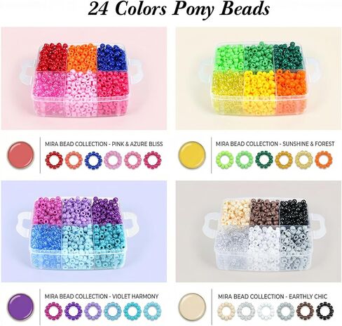 Dowsabel 4800PCS Pony Beads Bulk, 24 Colors Kandi Beads 6x9mm Large Hole for Friendship Bracelets, Jewelry Making, Hair Braiding, DIY Art Craft Gifts - Shockproof Protective Gift Packaging in Kuwait