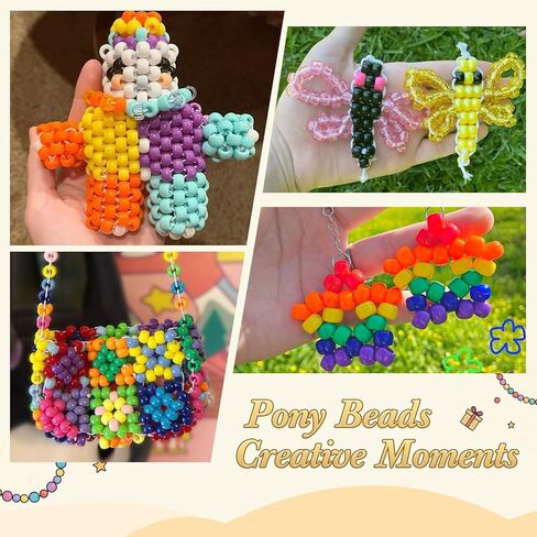 Dowsabel 4800PCS Pony Beads Bulk, 24 Colors Kandi Beads 6x9mm Large Hole for Friendship Bracelets, Jewelry Making, Hair Braiding, DIY Art Craft Gifts - Shockproof Protective Gift Packaging in Kuwait