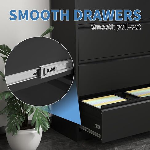 4 Drawer File Cabinets,Metal Office Storage Filing Cabinet with Lock,Black Lateral Filing Cabinet for Home Office,Horizontal Locking File Cabinet for Legal/Letter/A4,Assembly Require,Black in Kuwait