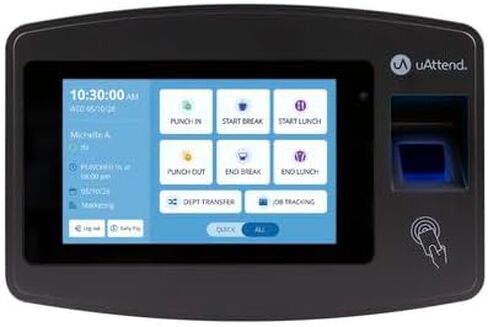 uAttend JR1000 Biometric Fingerprint, RFID, PIN Time Clock for Small Business - Cloud-Based Attendance System with Optional Payroll Integration - All-in-One System in Kuwait