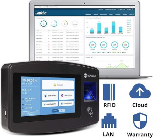 uAttend JR1000 Biometric Fingerprint, RFID, PIN Time Clock for Small Business - Cloud-Based Attendance System with Optional Payroll Integration - All-in-One System in Kuwait