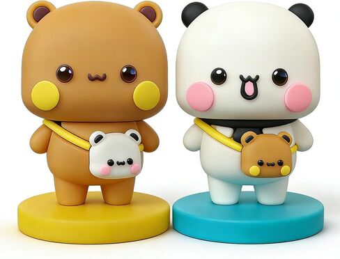 2PCS Bubu Dudu Bears Car Dashboard Decorations, Cute Cartoon Statue Bears Panda Figurine Office Desk Decor, Bubu and Dudu Merchandise for Car Decor Accessories Tabletop Ornaments Gifts (C) in Saudi Arabia