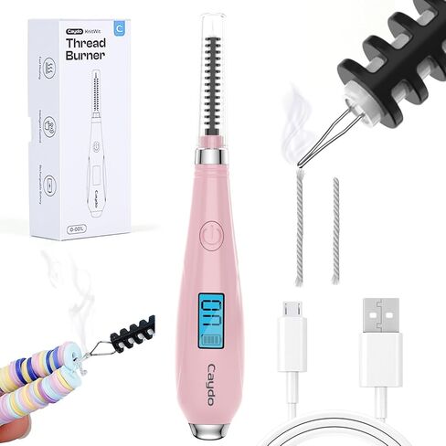 Caydo Thread Burner for Crochet, White USB Rechargeable Thread Zapper with LCD Display, Electrocautery Pen for Beading, Weaving, Sewing, Leather & Jewelry Making (White) in Kuwait