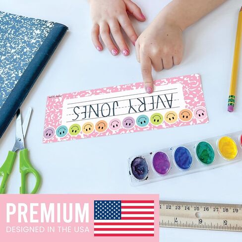 Hadley Designs Desk Name Tags for Classroom - 36 Student Desk Name Plates for Classroom Decor, 9x3 Smiley Nametags Cubby Labels Teacher Supplies, 1st 2nd 3rd Grade Kindergarten Preschool Must Haves in Kuwait