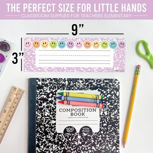 Hadley Designs Desk Name Tags for Classroom - 36 Student Desk Name Plates for Classroom Decor, 9x3 Smiley Nametags Cubby Labels Teacher Supplies, 1st 2nd 3rd Grade Kindergarten Preschool Must Haves in Kuwait