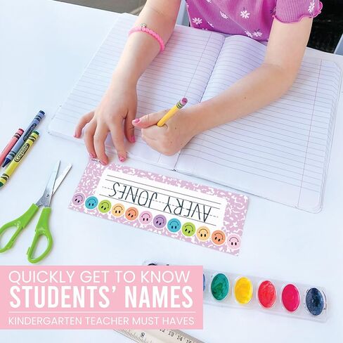 Hadley Designs Desk Name Tags for Classroom - 36 Student Desk Name Plates for Classroom Decor, 9x3 Smiley Nametags Cubby Labels Teacher Supplies, 1st 2nd 3rd Grade Kindergarten Preschool Must Haves in Kuwait