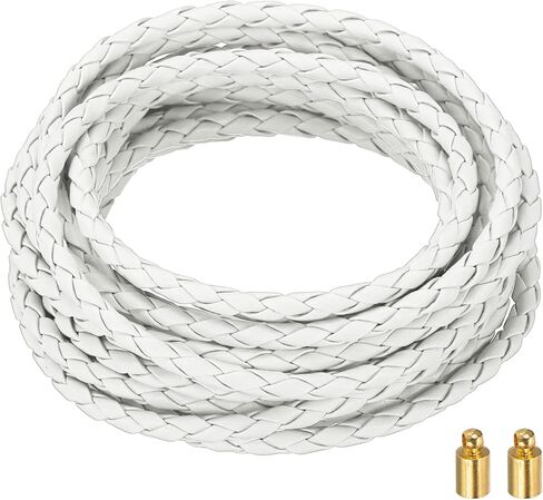 uxcell Braided Leather Cords, 3.3 Yard Round Leather Strap Soft Jewelry Rope with Cord Lock for Jewelry Wrist Lanyard Necklace Making, 4-Strand 4mm Dia, Gold in Kuwait