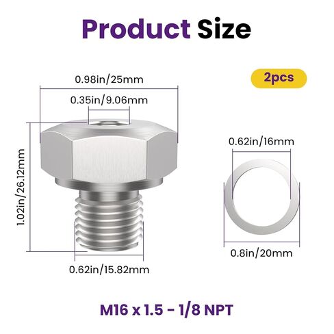 2 قطعة محول مستشعر ضغط الزيت، M16x1.5 إلى 1/8 بوصة NPT، LS Swap Sensor المناسب لمحركات سلسلة LS (LS1، LSX، LS3، 4.2L، 4.3L، 4.8L، 5.3L، 6.0L، 6.2L) in Kuwait