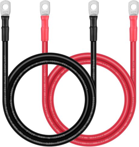 Battery Cables - iGreely 6 Gauge Battery Power Inverter Cables with 5/16'' Lugs for Solar Panle Automotive Motorcycle RV & Marine Made with OFC Copper 1 Black & 1 Red 6AWG 1ft/30cm in Kuwait