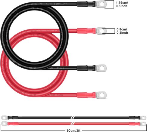 Battery Cables - iGreely 6 Gauge Battery Power Inverter Cables with 5/16'' Lugs for Solar Panle Automotive Motorcycle RV & Marine Made with OFC Copper 1 Black & 1 Red 6AWG 1ft/30cm in Kuwait