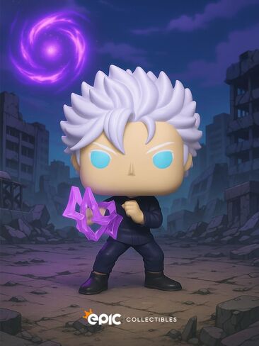 Epic Collectibles Pop Anime: Jujitsu Kaisen (JJK) - Satoru Gojo Unmasked with Hollow Purple Exclusive Vinyl Figure Included with Box Protector Compatible for Funko in Kuwait