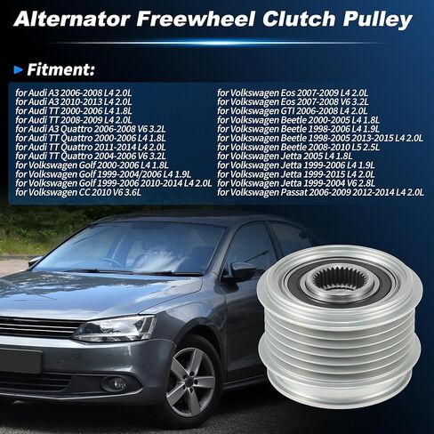 Alternator Freewheel Clutch Pulley for Audi A3 TT Quattro for Volkswagen Golf CC Eos GTI Beetle Jetta Passat Steel 6 Grooves Clockwise Clutch Pulley M16x1.5 535001210/022903119C in Kuwait