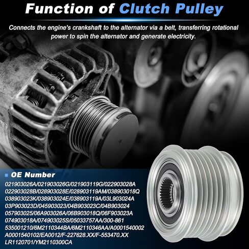 Alternator Freewheel Clutch Pulley for Audi A3 TT Quattro for Volkswagen Golf CC Eos GTI Beetle Jetta Passat Steel 6 Grooves Clockwise Clutch Pulley M16x1.5 535001210/022903119C in Kuwait