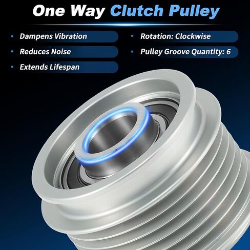 Alternator Freewheel Clutch Pulley for Audi A3 TT Quattro for Volkswagen Golf CC Eos GTI Beetle Jetta Passat Steel 6 Grooves Clockwise Clutch Pulley M16x1.5 535001210/022903119C in Kuwait