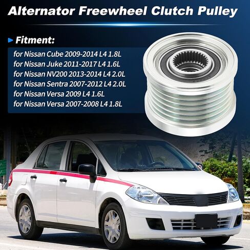 Alternator Freewheel Clutch Pulley for Nissan Cube Juke NV200 Sentra Versa L4 1.8L 1.6L 2.0L 2007-2014 Steel 6 Grooves Clockwise Clutch Pulley M17x1.5 231001FC1A/23151EL010 in Kuwait
