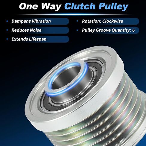 Alternator Freewheel Clutch Pulley for Nissan Cube Juke NV200 Sentra Versa L4 1.8L 1.6L 2.0L 2007-2014 Steel 6 Grooves Clockwise Clutch Pulley M17x1.5 231001FC1A/23151EL010 in Kuwait