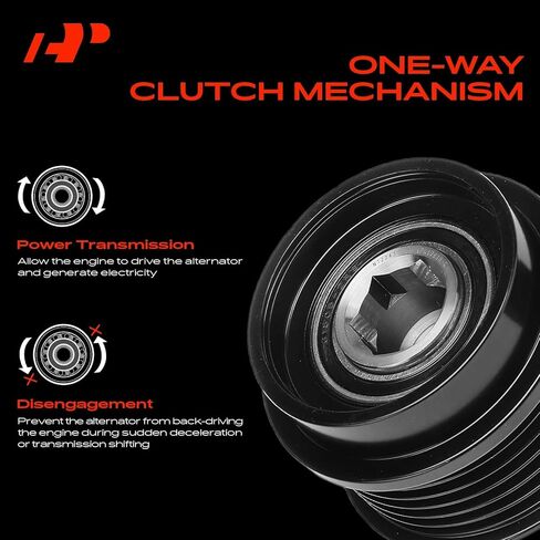 A-Premium Alternator Freewheel Clutch Pulley, 6 Grooves, Compatible with Jeep Grand Cherokee 2003, Wrangler 2003-2006, Liberty 2002-2006, TJ 2003/2005-2006 & Dodge Dakota 2003-2004, Clockwise in Kuwait