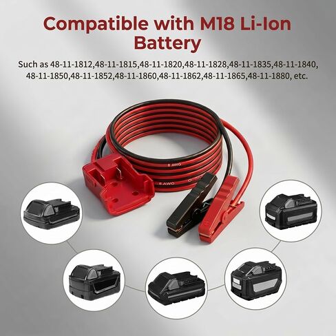 Silicone Wire 8AWG 3.3FT Automotive Booster Cables for Jump Starting Tool Battery, Jumper Cables Alligator Clips Compatible with Mil-Waukee M18 18V Batteries, Temperature Resistance 392℉ 200℃. in Kuwait