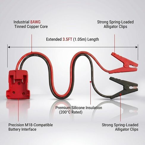 Silicone Wire 8AWG 3.3FT Automotive Booster Cables for Jump Starting Tool Battery, Jumper Cables Alligator Clips Compatible with Mil-Waukee M18 18V Batteries, Temperature Resistance 392℉ 200℃. in Kuwait
