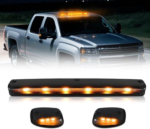 Smoked Amber LED Cab Roof Marker Light Kit (3pcs) with Wiring Harness & Waterproof Compatible with 2007-2013 Chevy Silverado & GMC Sierra 1500 2500 2500HD 3500 3500HD Trucks in Kuwait