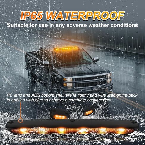 Smoked Amber LED Cab Roof Marker Light Kit (3pcs) with Wiring Harness & Waterproof Compatible with 2007-2013 Chevy Silverado & GMC Sierra 1500 2500 2500HD 3500 3500HD Trucks in Kuwait