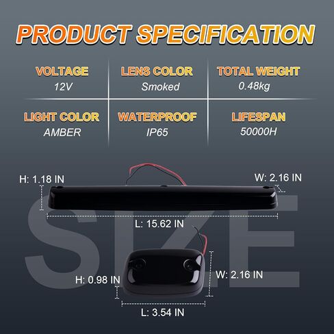 Smoked Amber LED Cab Roof Marker Light Kit (3pcs) with Wiring Harness & Waterproof Compatible with 2007-2013 Chevy Silverado & GMC Sierra 1500 2500 2500HD 3500 3500HD Trucks in Kuwait