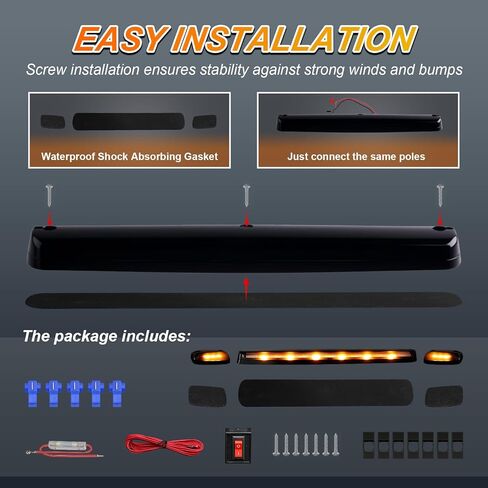 Smoked Amber LED Cab Roof Marker Light Kit (3pcs) with Wiring Harness & Waterproof Compatible with 2007-2013 Chevy Silverado & GMC Sierra 1500 2500 2500HD 3500 3500HD Trucks in Kuwait