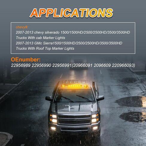 Smoked Amber LED Cab Roof Marker Light Kit (3pcs) with Wiring Harness & Waterproof Compatible with 2007-2013 Chevy Silverado & GMC Sierra 1500 2500 2500HD 3500 3500HD Trucks in Kuwait
