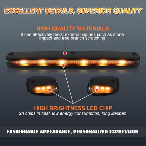 Smoked Amber LED Cab Roof Marker Light Kit (3pcs) with Wiring Harness & Waterproof Compatible with 2007-2013 Chevy Silverado & GMC Sierra 1500 2500 2500HD 3500 3500HD Trucks in Kuwait