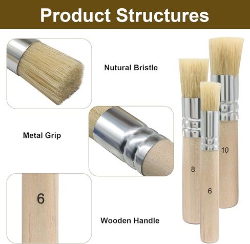 6 Pack Wooden Stencil Brush, Washable Bristle Stencil Brushes Natural Bristle Stencil Brushes, Painting Stencils for Acrylic Oil Watercolor Painting DIY Crafts in Kuwait