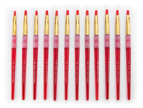 Royal Brush RSET-BK63-4-12 Big Kids Choice Flat Synthetic Hair Soft Rubber Grip Handle Paint Brush, Size 4 (Pack of 12) in Kuwait