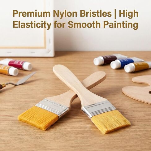 Paint Brushes, 2Pcs 1.1 Inch Wide Acrylic Paint Brush Set with Wooden Handle, Yellow Nylon Bristle Artist Brushes for Wood Staining Varnishing Oil Painting and Furniture Cleaning in Kuwait