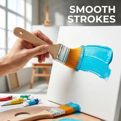Paint Brushes, 2Pcs 1.1 Inch Wide Acrylic Paint Brush Set with Wooden Handle, Yellow Nylon Bristle Artist Brushes for Wood Staining Varnishing Oil Painting and Furniture Cleaning in Kuwait