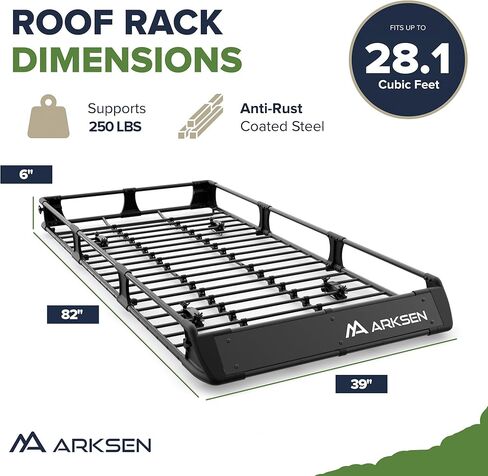 ARKSEN 2-in-1 Foldable Fairing Roof Rack Cargo Basket (Deflector & Flat Mode), 82" x 39" Heavy Duty Steel Rooftop Carrier, 250 lbs Max Load, Fits SUV Truck Pickup for Kayaks, Canoes & Luggage in Kuwait