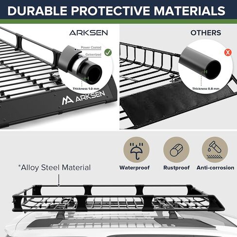 ARKSEN 2-in-1 Foldable Fairing Roof Rack Cargo Basket (Deflector & Flat Mode), 82" x 39" Heavy Duty Steel Rooftop Carrier, 250 lbs Max Load, Fits SUV Truck Pickup for Kayaks, Canoes & Luggage in Kuwait