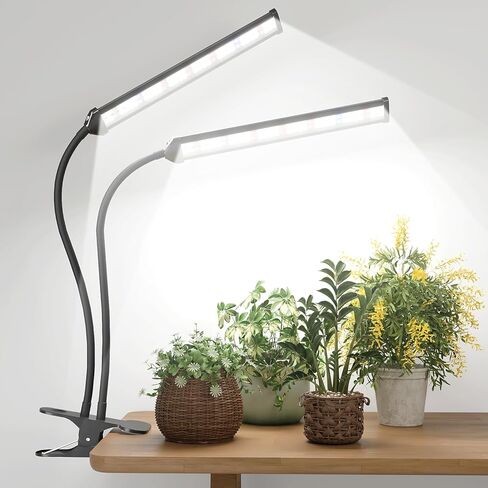 GooingTop LED تنمو ضوء، 6000K مصباح نمو النبات بمشبك كامل الطيف مع مصابيح LED بيضاء وحمراء للنباتات الداخلية، 5 مستويات عكس الضوء، توقيت التشغيل التلقائي 4 8 12 ساعة in Kuwait