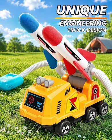 VLQ Dueling Construction Vehicle Rocket Launcher for Kids, Adjustable Angle Launch Pad, with 8 Foam Rockets Toy Set, 100ft Range, Indoor Outdoor Backyard Game Gift for Age 3-12 in Kuwait