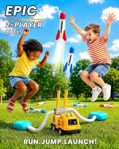 VLQ Dueling Construction Vehicle Rocket Launcher for Kids, Adjustable Angle Launch Pad, with 8 Foam Rockets Toy Set, 100ft Range, Indoor Outdoor Backyard Game Gift for Age 3-12 in Kuwait
