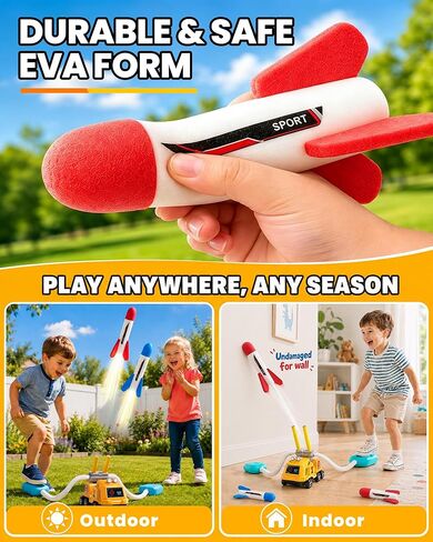 VLQ Dueling Construction Vehicle Rocket Launcher for Kids, Adjustable Angle Launch Pad, with 8 Foam Rockets Toy Set, 100ft Range, Indoor Outdoor Backyard Game Gift for Age 3-12 in Kuwait