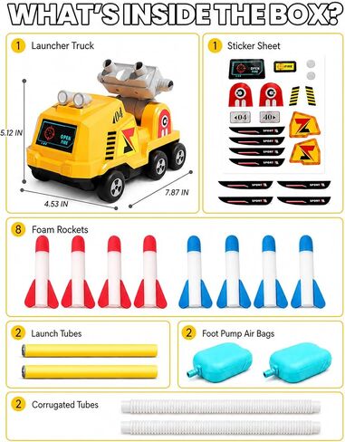 VLQ Dueling Construction Vehicle Rocket Launcher for Kids, Adjustable Angle Launch Pad, with 8 Foam Rockets Toy Set, 100ft Range, Indoor Outdoor Backyard Game Gift for Age 3-12 in Kuwait