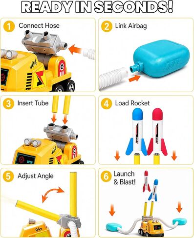 VLQ Dueling Construction Vehicle Rocket Launcher for Kids, Adjustable Angle Launch Pad, with 8 Foam Rockets Toy Set, 100ft Range, Indoor Outdoor Backyard Game Gift for Age 3-12 in Kuwait