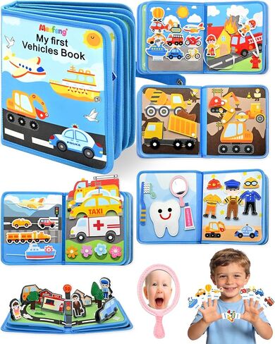 Vehicles Educational Book for Toddlers 1–3, Montessori Quiet Activity & Learning Book with Cars, Trucks & Firefighters, Educational Toy for Early Learning, Travel Toy for Car & Airplane Trips in Kuwait